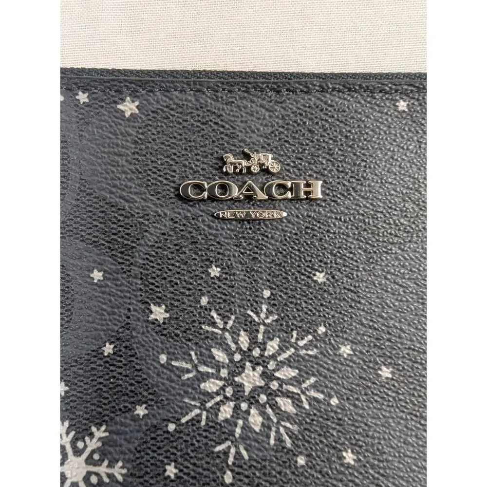 Coach Navy Silver Snowflake Corner Double Zip Wristlet (Missing Zipper Pull)